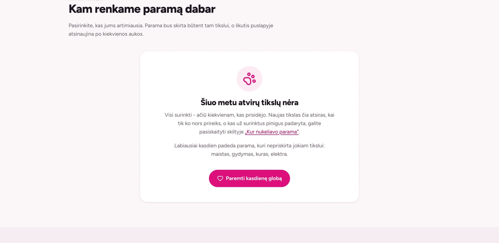 Atviri tikslai: kam renkama parama dabar
