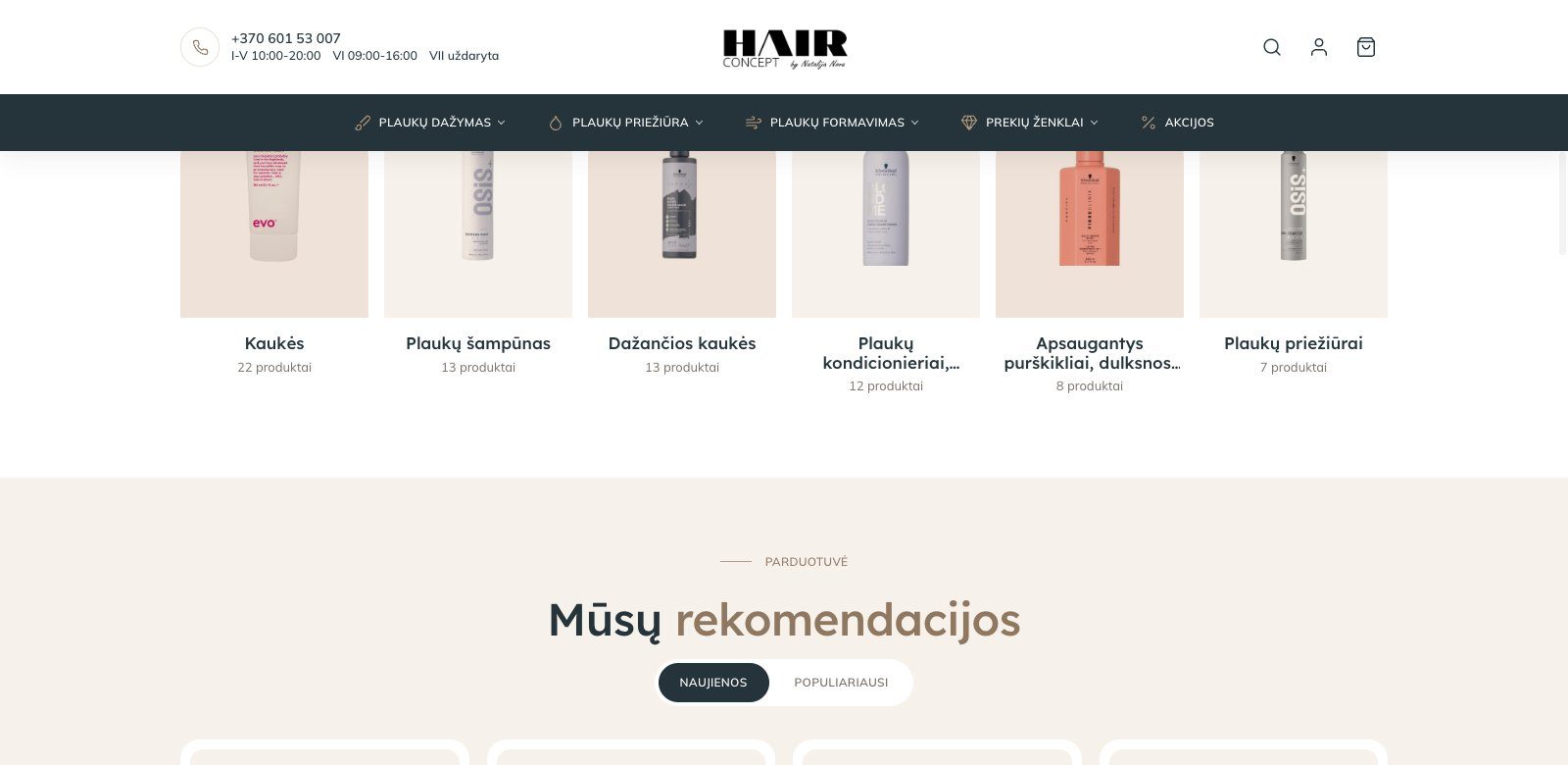 Kategorijos pagal poreikį ir rekomenduojami produktai