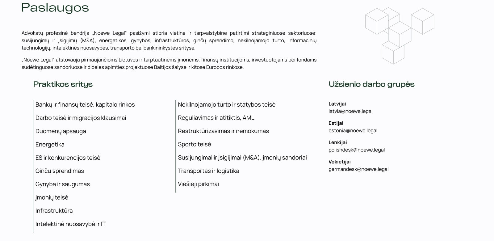 Praktikos sritys ir užsienio darbo grupės