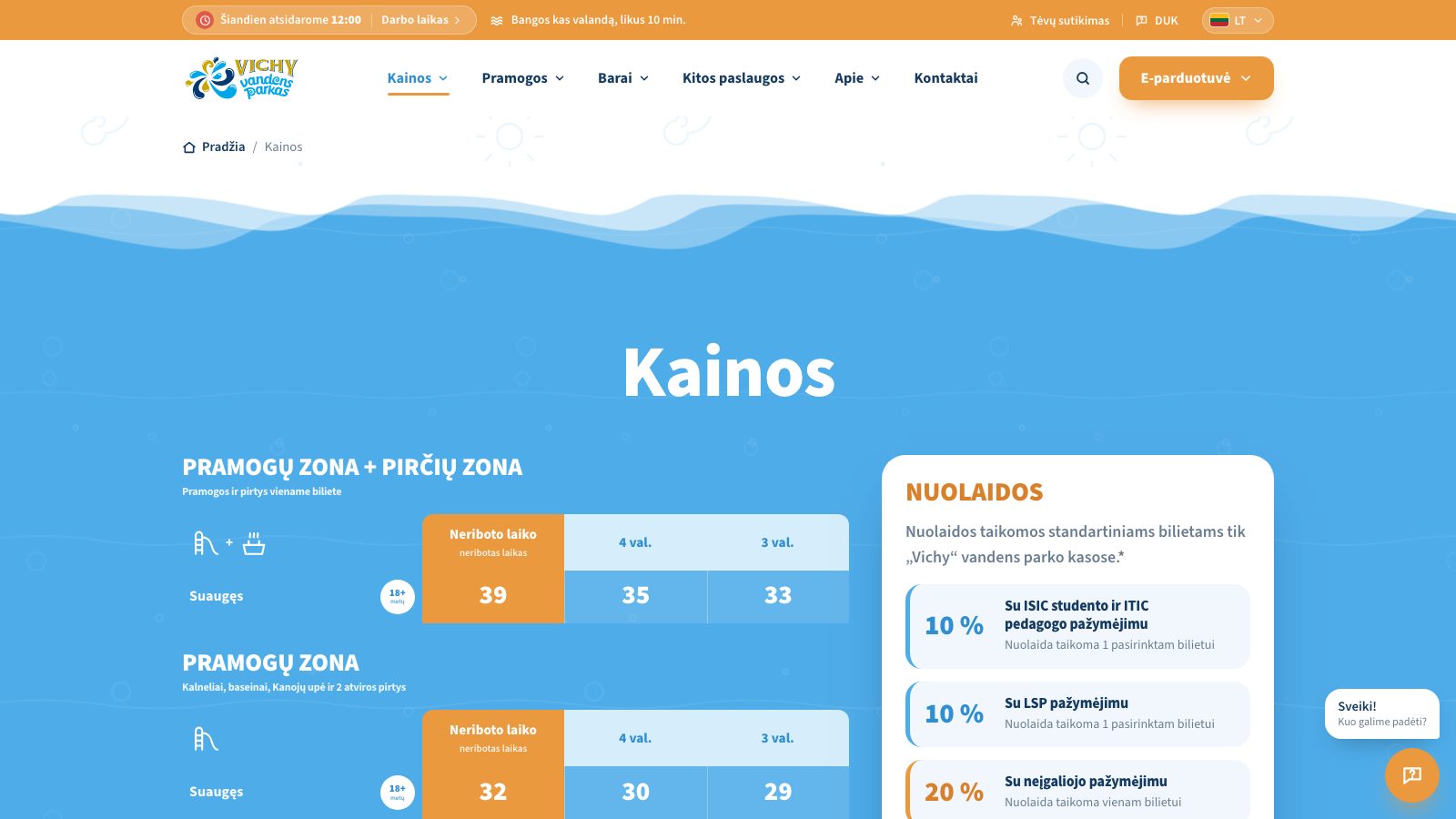 Aiškios kainų lentelės su nuolaidų bloku